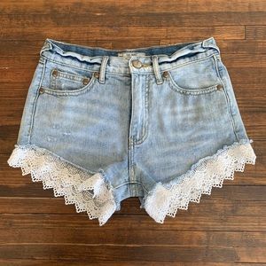 Free People Lace Trim Jean Shorts